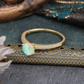 1 Carat Round Cut 6-Prong Opal Wedding Ring Pave Milgrain Engagement Ring